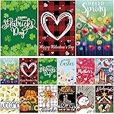 Seasonal Garden Flag Set of 12 Double Sided 12 x 18 Inch Yard Flag, Small Garden Flags for Outside, Christmas Flag, Halloween, Fall Winter Outdoor Flag, Holiday Garden Decorations for All Seasons