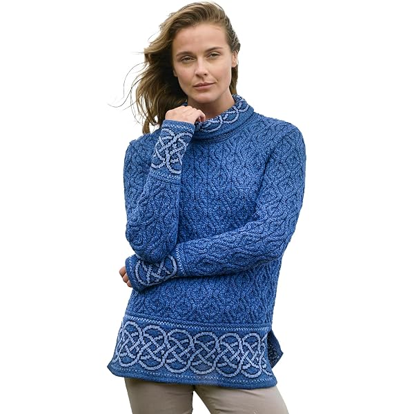 Aran Woolen Mills Women's Luxury 3-Button Wool Sweater - 100% Merino Wool, Loose Fit (Blue, X-Large) - View #10