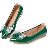 congliji Flats for Women Pointed Toe Leather Comfortable Flats Shoes Slip on Bow Wedding Dress Ballet Shoes