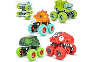 Beestech Dinosaur Toys for 2 3 4 5 Year Old Boys, Push & Pull Friction Powered Dinosaur Monster Truck Vehicles for Toddlers Preschoolers Birthday Gifts