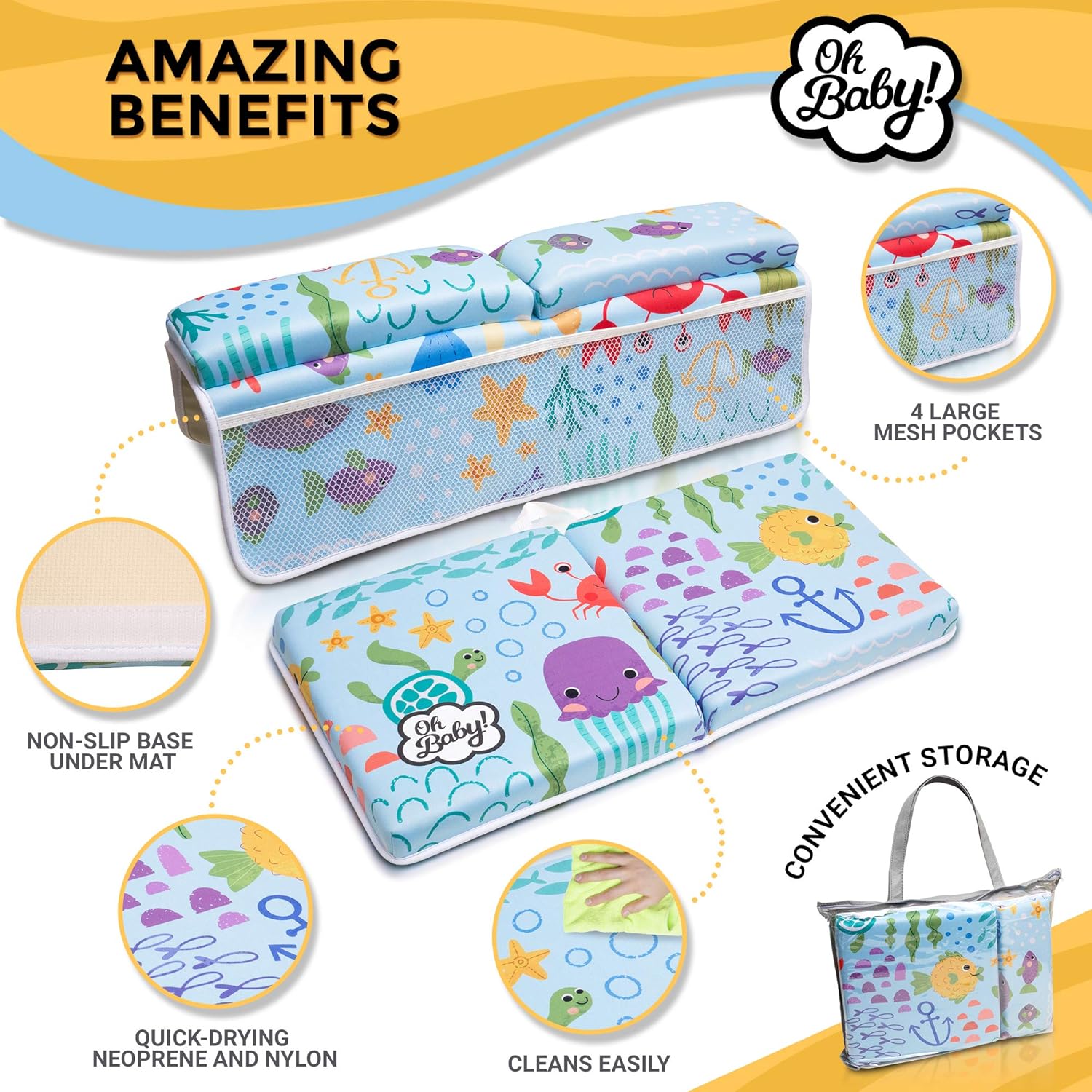 Bath Kneeler and Elbow Rest Pad | Baby Bath Kneeler and Bath Elbow Saver | Bath Kneeler Baby Bathtub Cushion | Hooded Baby Towel Included : Baby