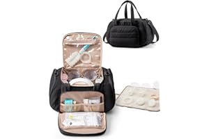 Marscamd Quilted Breast Pump Bag Compatible with Spectra S1 and S2, Pumping Bag with Cooler Compartment and a Drying Mat, Black