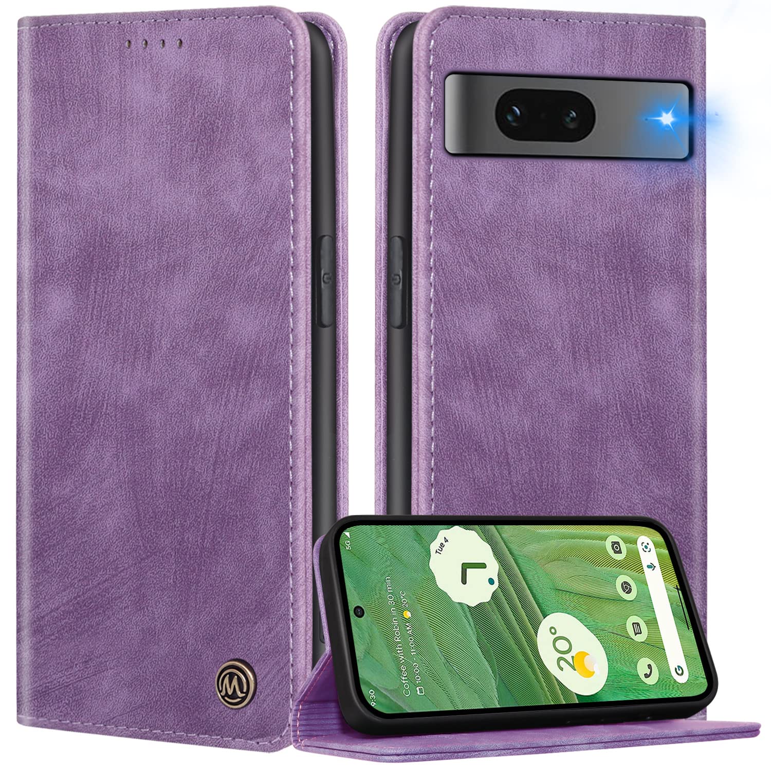 FMPCUON Compatible with Google Pixel 7 Case, Premium Leather Folio Cover,Magnetic Closure Protective Book Design Wallet Flip with [Card Slots][Kickstand] smooth touch ever,Purple — image 1