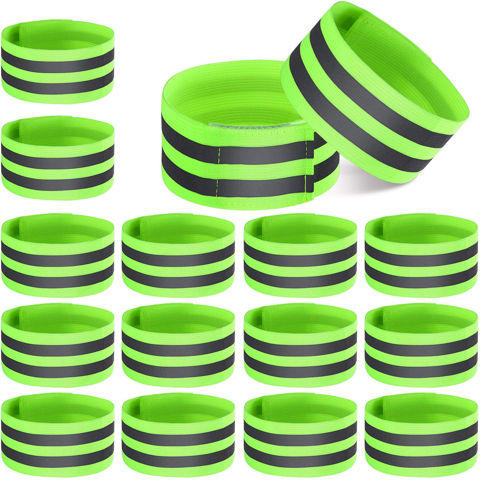 Photo 1 of 16 Pieces Reflective Bands Reflector Bands for Wrist, Arm, Ankle, Leg, High Visibility Reflective Gear Safety Reflector Tape Straps for Night Walking, Cycling and Running (Green)