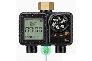 Anpress Water Timer 2 Outlets 2000mAh Rechargeable IPX6 Waterproof Sprinkler Timer Irrigation Hose Timer with Brass Inlet, Ra