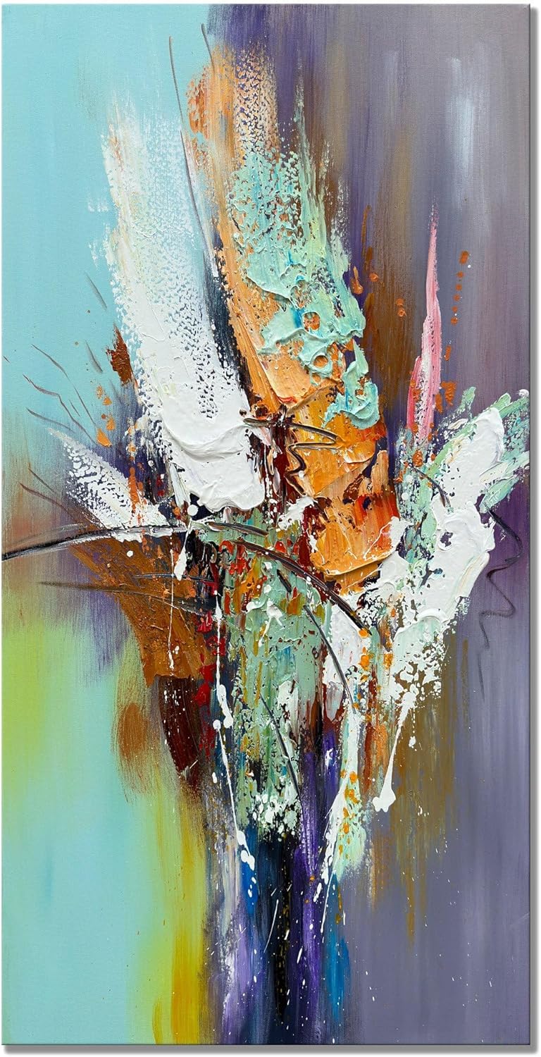 Paintings - zoinart Hand Painted Textured 3D Wall Art 24x48 Inches Colorful Oil Paintings Abstract Large Canvas Wall Art for Home Decorations