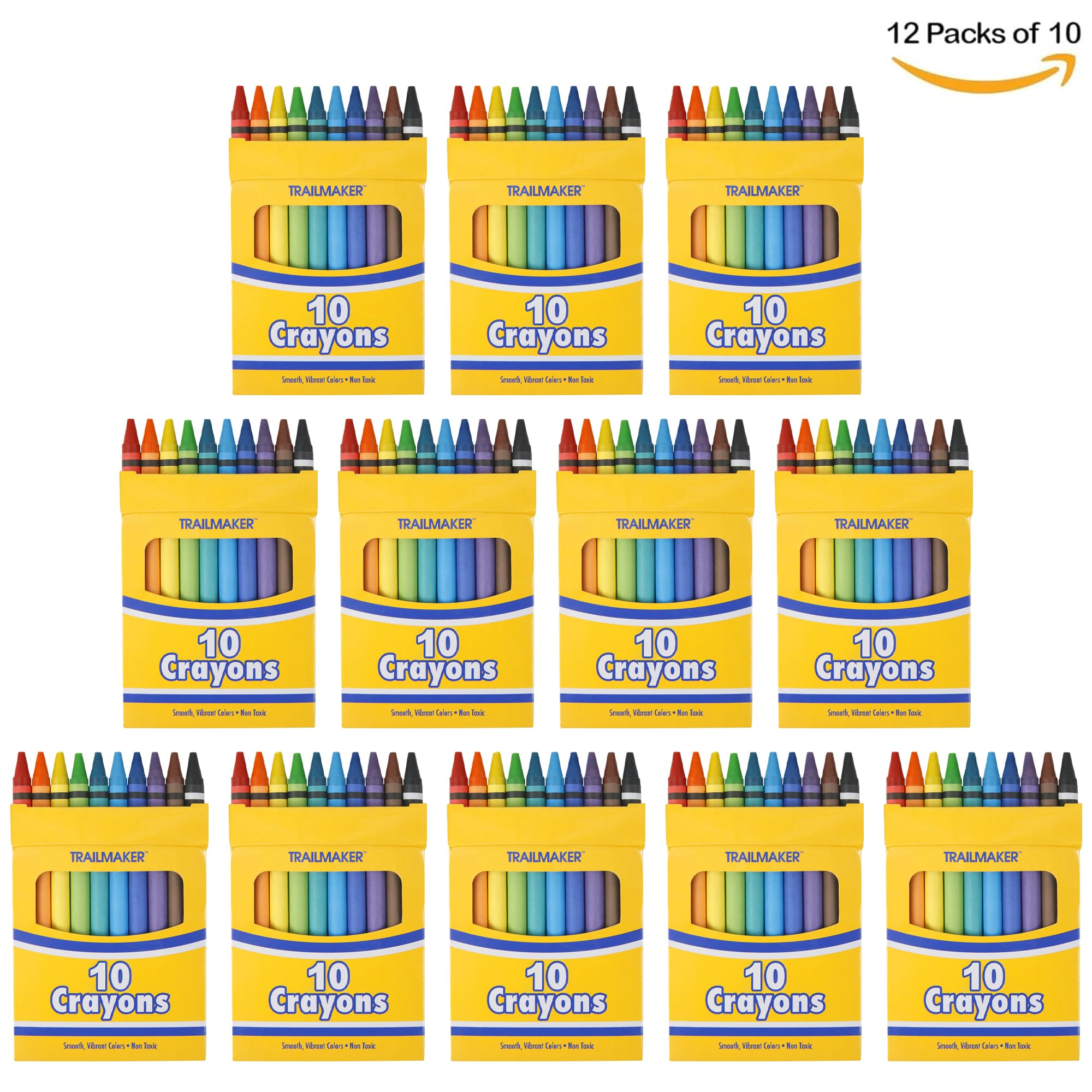 Trail maker Wholesale Bright Wax Coloring Crayons in Bulk, 12 Pack (10 Crayons Per Box)