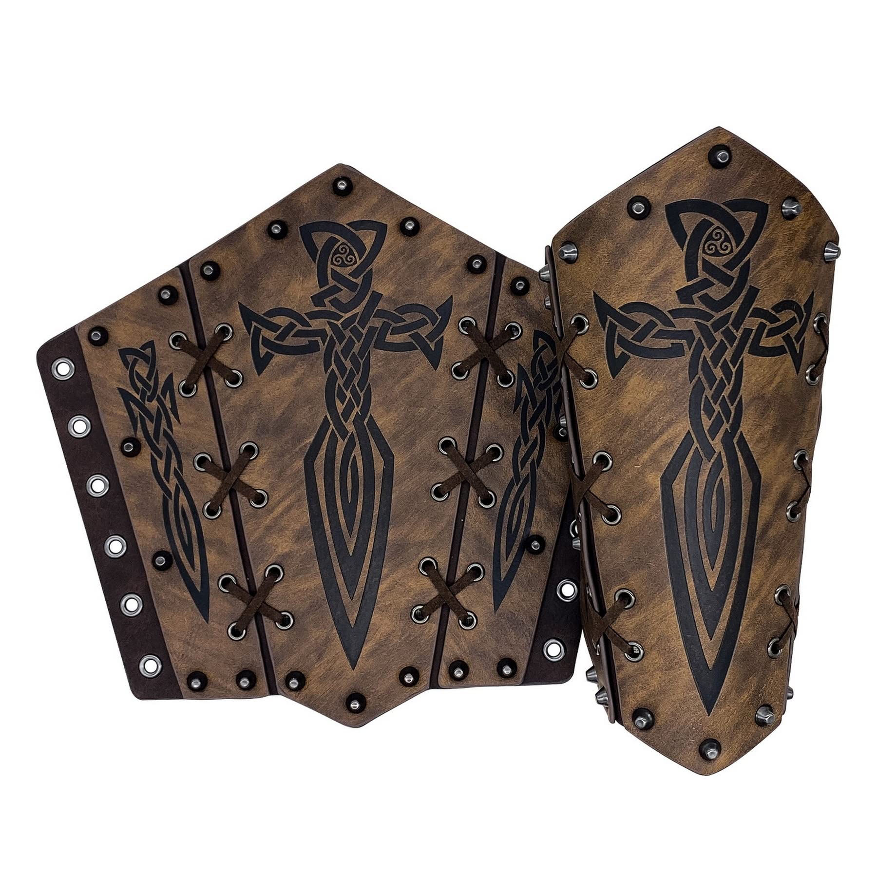 Thajaling 2Pcs Viking Bracers for Men,Medieval Faux Leather Arm Gauntlets,Retro Vambrace, Archery Arm Guards for LARP,Cosplay (Brown)