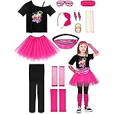 AOTHSO 18 Pieces 80s Outfit for Kids Girls 80s Costume Accessories Set Halloween Cosplay 1980s Party