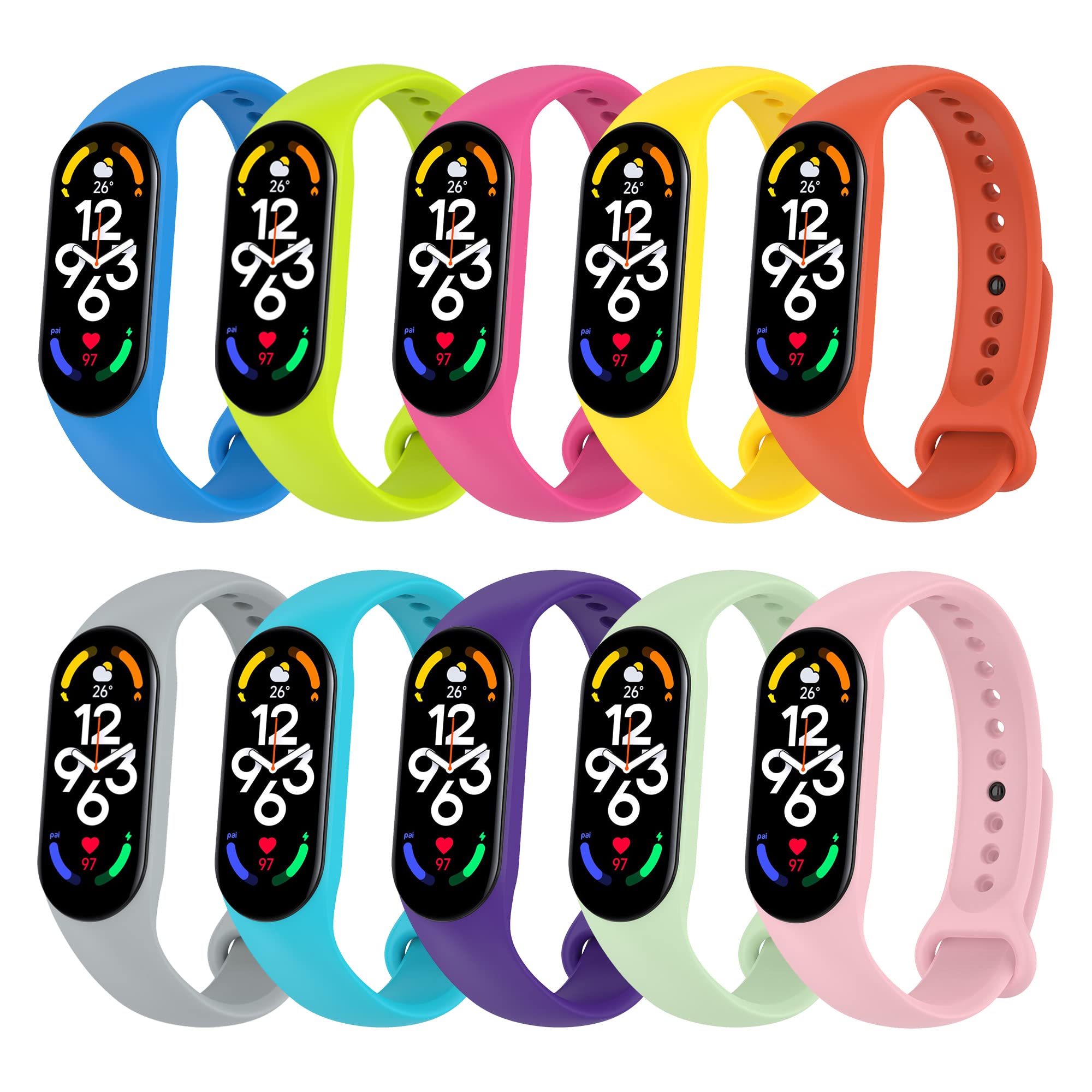 YEEKUK Bands Compatible with Xiaomi Mi Band 7, Replacement Soft Sport Wristband Accessaries Straps Bracelets For mi fit band 7 (10-Colors)
