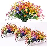 Tinsow 24 Bundles Artificial Outdoor Flowers Plastic Flowers Greenery Fake Flowers, Faux Florals for Home Decor Window Box Garden Patio, Porch, Hanging Planter, 5 Colors
