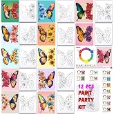 12PCS 8x10IN Pre Drawn Canvas to Paint for Adults Butterfly Paint Party | Includes Reference Images And Color-Mixing Examples.Canvas With Drawing Ready To Paint for Adults Art Gift