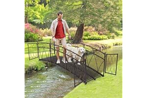 JSUN7 Metal Garden Bridge 8FT - Garden Bridges for Outdoors, Garden Bridge with Gates and High Guardrails, Decorative Footbridge Bridge for Garden, Pond, Creek, Stream, Backyard, Black Gold