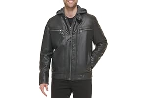Calvin Klein Men's Faux-Leather Moto Jacket with Hoodie