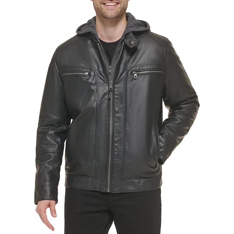 Victory Outfitters Men's Zip Out Hood Genuine Leather Jacket