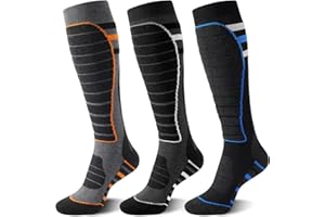coclothy 3 Pairs Merino Wool Ski Socks, Winter Thermal Snowboard Sock for Women Men, Knee High Socks for Skiing, Hiking