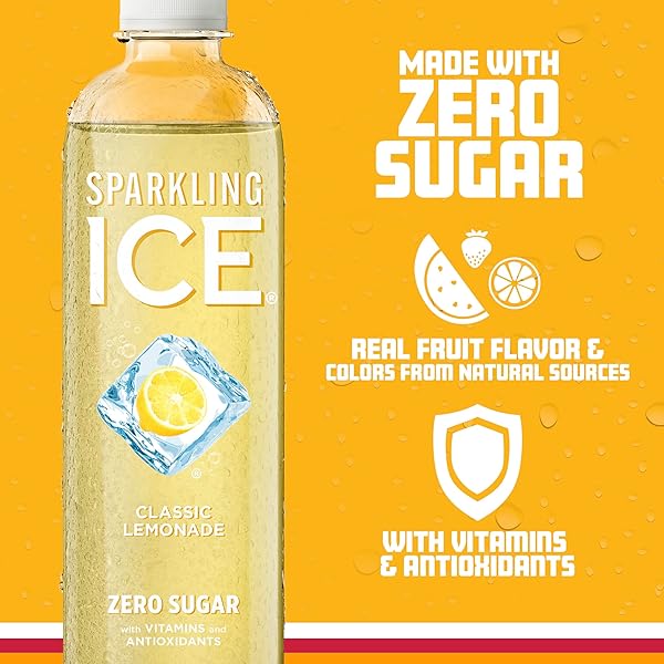 SPARKLING ICE, CLASSIC LEMONADE SPARKLING WATER, ZERO SUGAR FLAVORED WATER, WITH VITAMINS AND ANTIOXIDANTS, LOW CALORIE BEVERAGE, 17 OZ BOTTLES (PACK OF 12)
