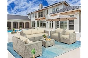 Furnimy Outdoor Furniture Patio Furniture Sets Conversation Sets Balcony Furniture Outdoor Sectional Outdoor Couch with Table for Backyard Lawn Garden Porch Poolside (Gray/Beige)