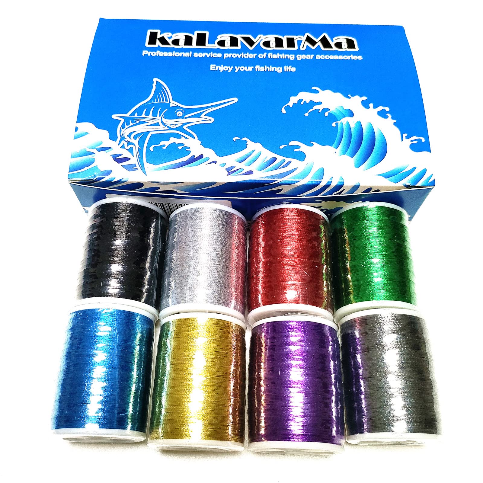 Photo 1 of (8pcs*240yd) Kalavarma 240 Yards 220M Metallic Wrapping Thread for Fishing Rod Guide 8 Color