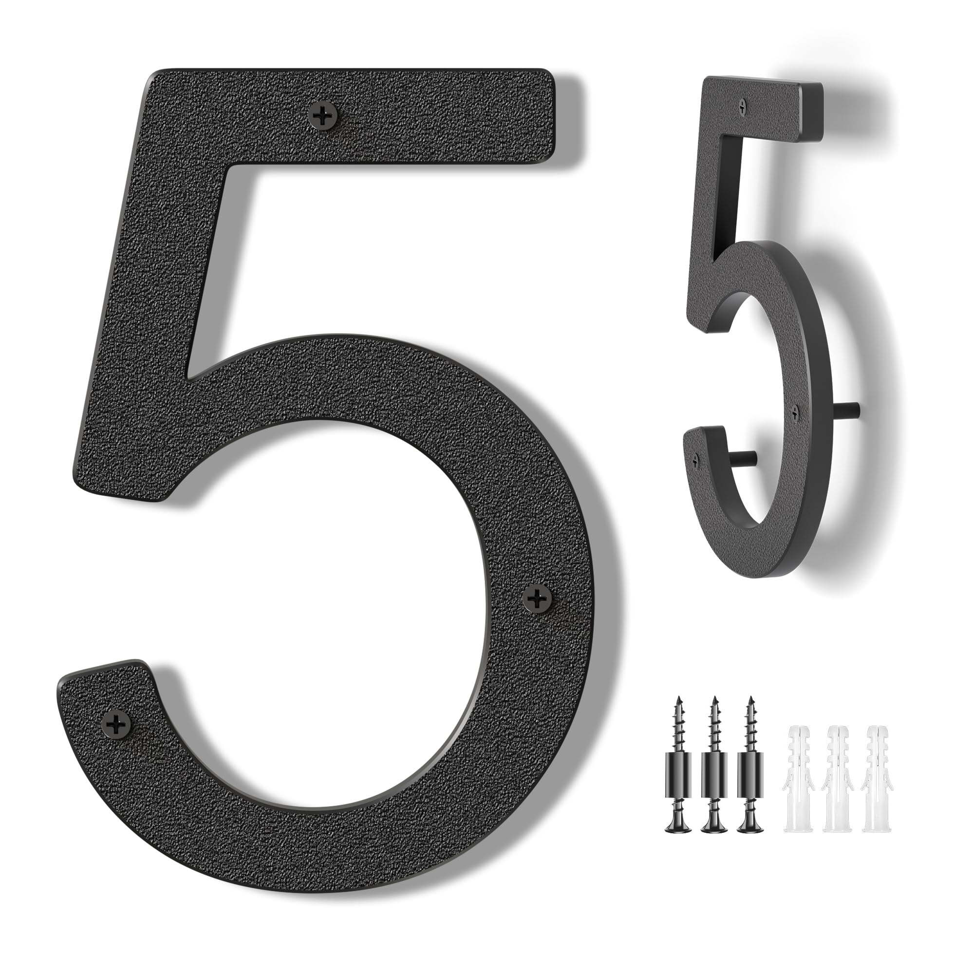 House Numbers Large Door Number 10 inch/25 cm - Modern House Numbers Black Plastic Exterior Front Door - Address Numbers 5
