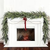 Artiflr Christmas Pine Garland Greenery Decoration, Artificial Cedar Branch Lush Cypress Leaves Garland for Holiday Fireplace Mantel Table Centerpiece