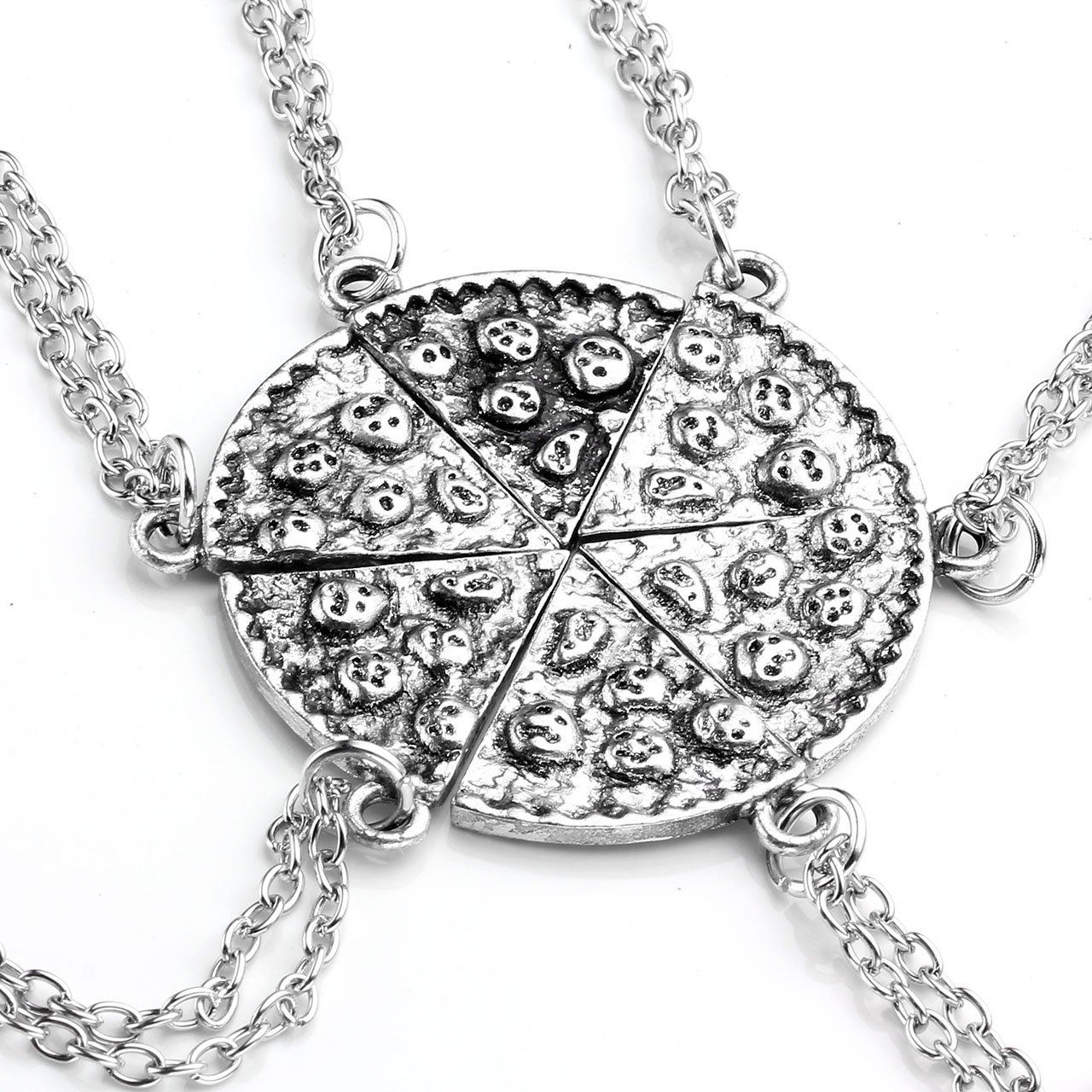 JOVIVI Lot de 6PCS Ensemble Bijoux Collier Pendentif Puzzle Amitie Pizza Nourriture Amitié Alliage Fantaisie Femme Homme Avec 6 Chaines