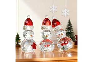QFkris Set of 3 Crystal Snowman Figurines, 3.7" Crystal Christmas Figurine, Small Glass Snowman Decor, Paperweight for Tabletop