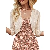 JOKELAMB Women Bolero Shrug Cropped Cardigan 3/4 Sleeve Shrugs for Dresses | Lightweight Knit Sweaters Open Front Casual Elegant Cover Up Arm Bolero For Evening Dresses Ladies Eyelet Shawl Thin Trendy