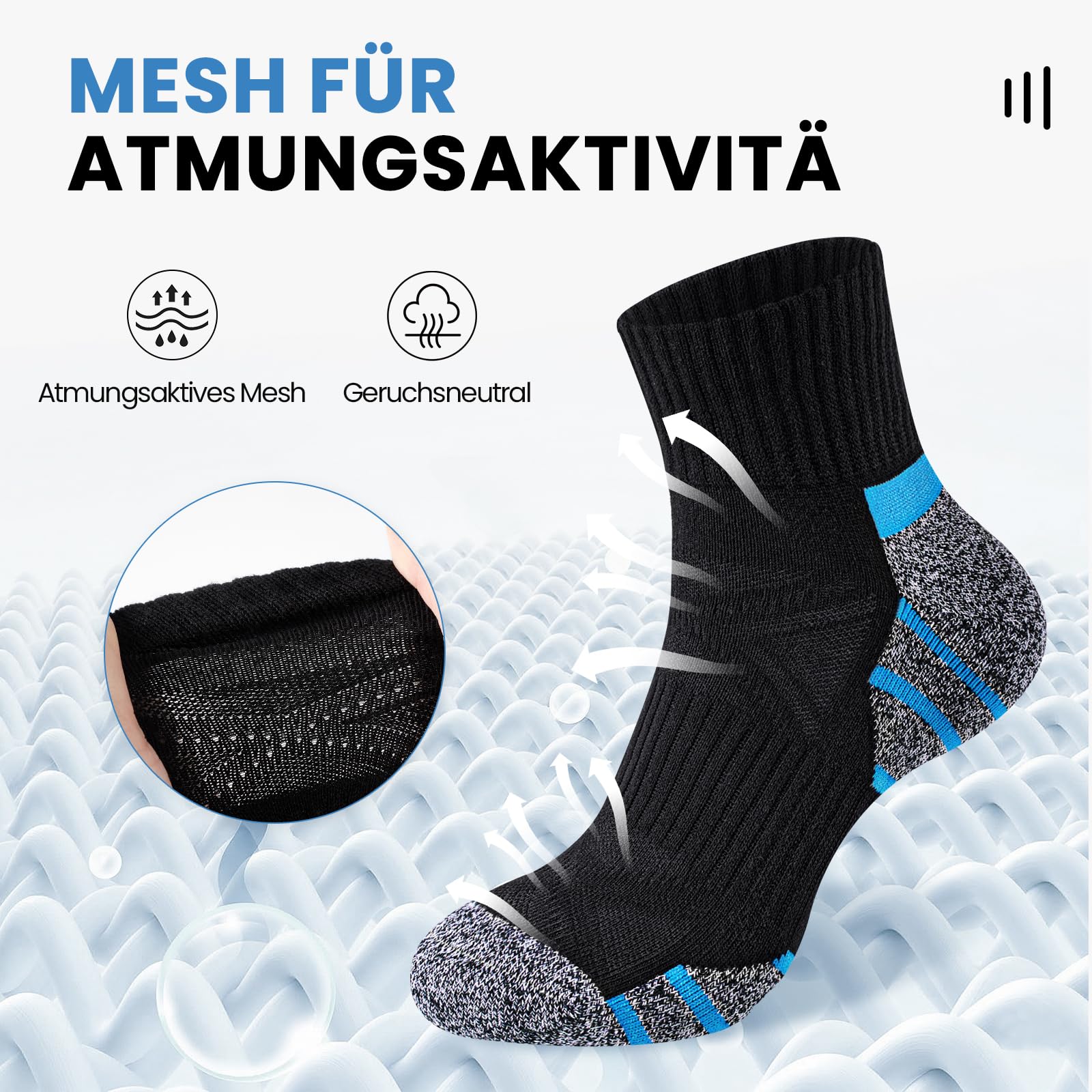 Stoeury Sneaker Socken Herren, Quarter Socken mit Frotteesohle, Atmungsaktive Sportsocken aus Baumwolle mit Nahtlose Zehen, Tennissocken für Laufen Wandern, 6 Paar, Schwarz, 43-46 5