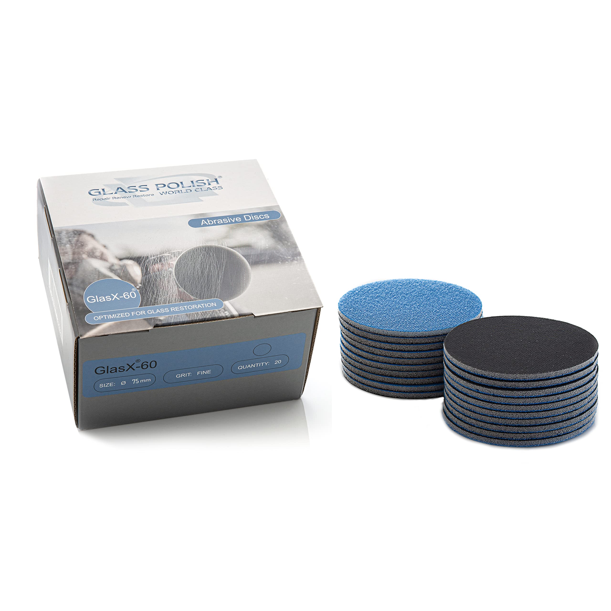 Glass Polish 3 inch (75mm) 500 Grit Pack of 20 Sanding Discs for Rotary Polisher - Foam Backed Silicon Carbide Abrasive P500 - GP14302