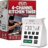 FMP Digital 4 Channel Commercial Kitchen Timer, Cooking, Restaurant | Battery Operated Digital Countdown Timer for Kitchen, Classroom, Water Resistant, 7-Inch Display, 4 Channel Design Too