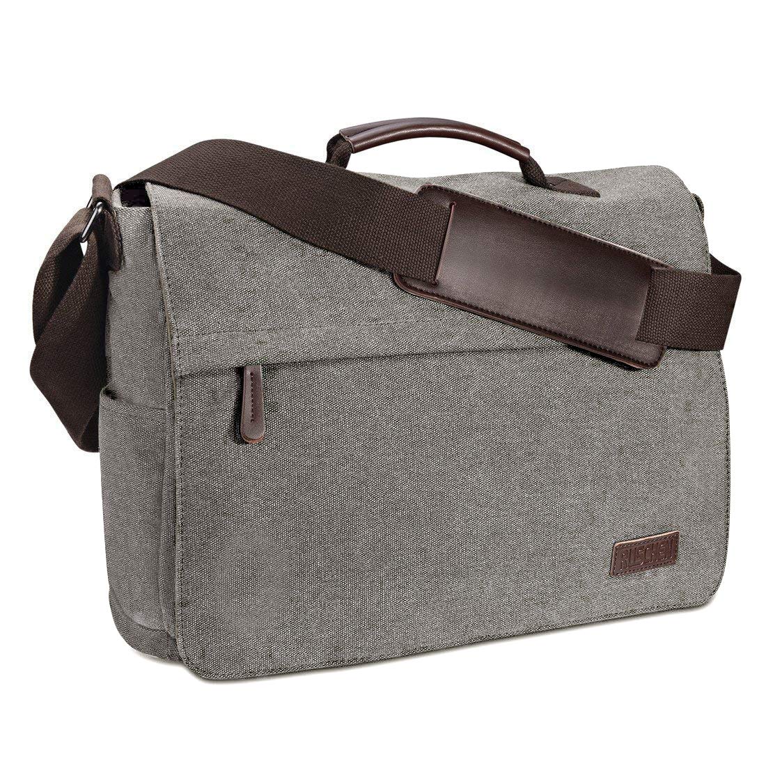 Ruschen Men's Shoulder Bag Vintage Premium Canvas Shoulder Bag for 15.6 Inch Laptop Messenger Bag Messenger Bag, grey, 44.8 x 32.2 x 5 cm, Shoulder Bag