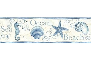 Chesapeake DLR53561B Island Bay Blue Seashells Wallpaper Border