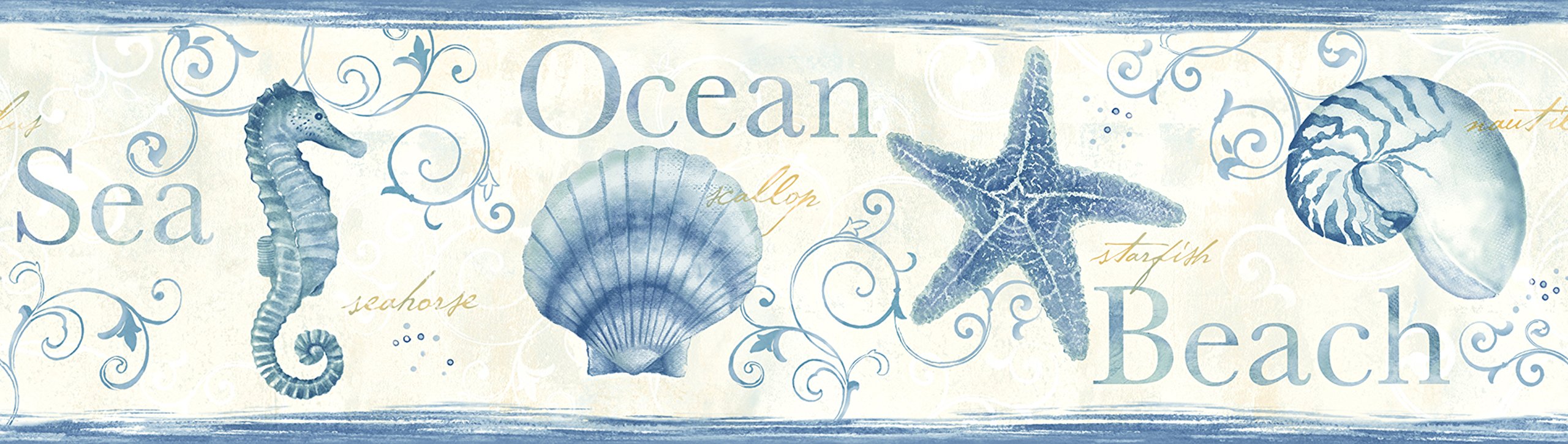 Chesapeake DLR53561B Island Bay Blue Seashells Wallpaper Border