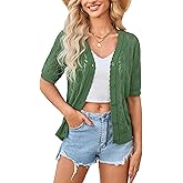 Yekaty Womens 2026 Short Sleeve Crochet Summer Cardigan Cropped Button Sweater Lightweight Shrug for Dress