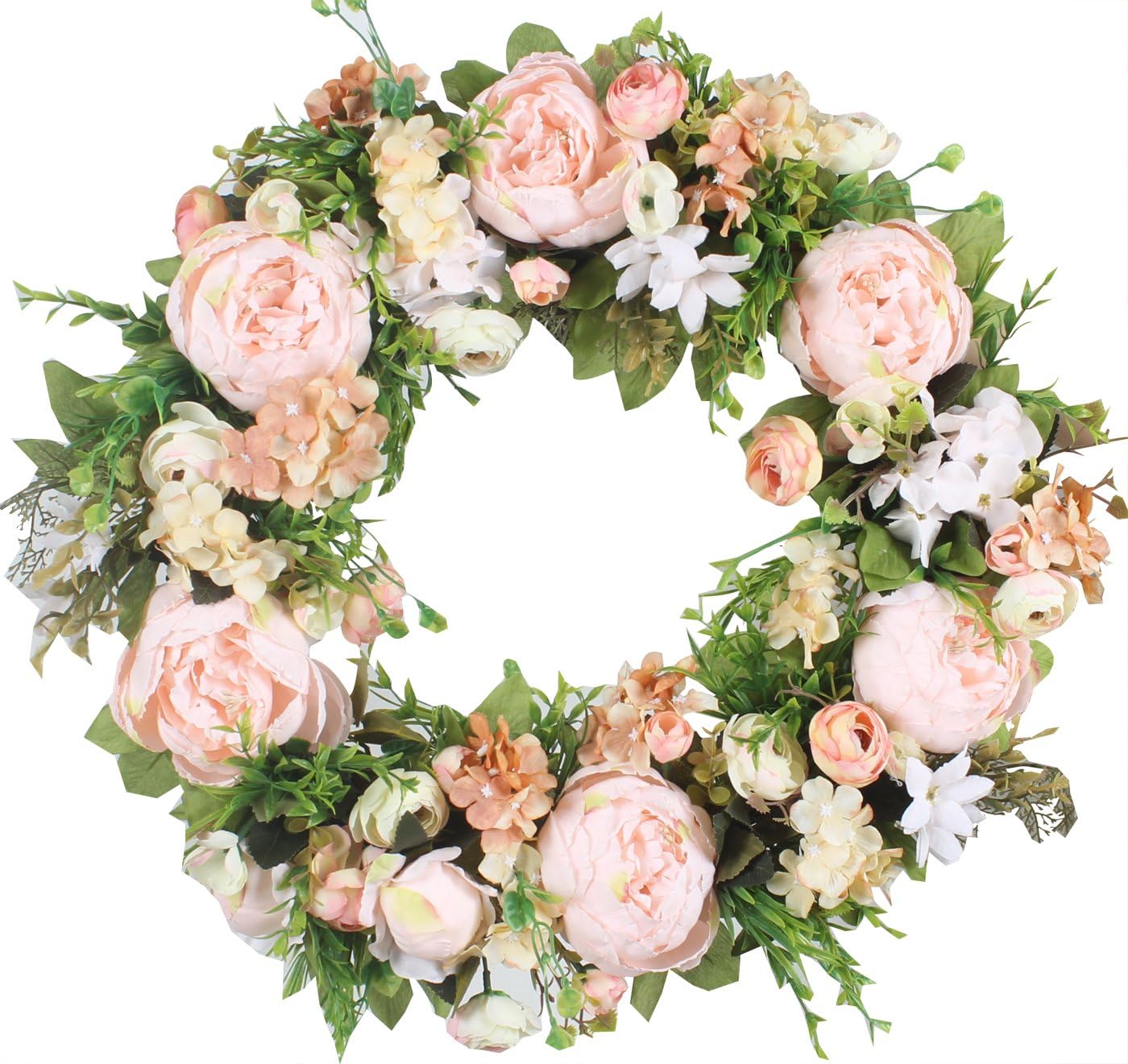 Duovlo Artificial Peony Flower Wreath Silk Wreath 20Inch Beautiful