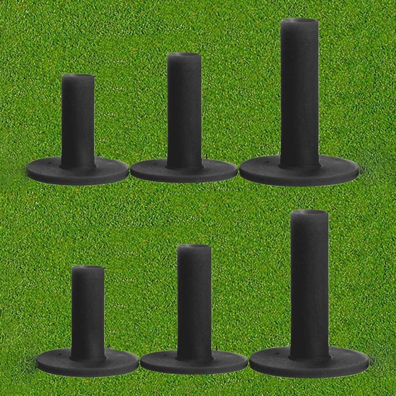 Rubber Golf Tees For Range Mats Value 6 Pack Mixed Size 1.5’’ 2.75’’ 3’’ Rubber Tee, Different Height Rubber Tees For Golf Mat, Golf Rubber Tees Driving-Range (Black 6 Pack-Mixed Size 1.5" 2.75" 3")
