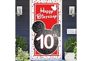 COOSOAR Cartoon Black Red Mouse Happy 10th Birthday Photo Banner Backdrop Background Backdrop Oh Twodles Theme Decor for Boy Girl Princess High Chair Birthday Party Baby Shower Supplies Decorations Favors
