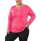 FOREYOND Plus Size Workout Tops for Women Long Sleeve Shirts Athletic Active Yoga Gym Clothes Loose Fit