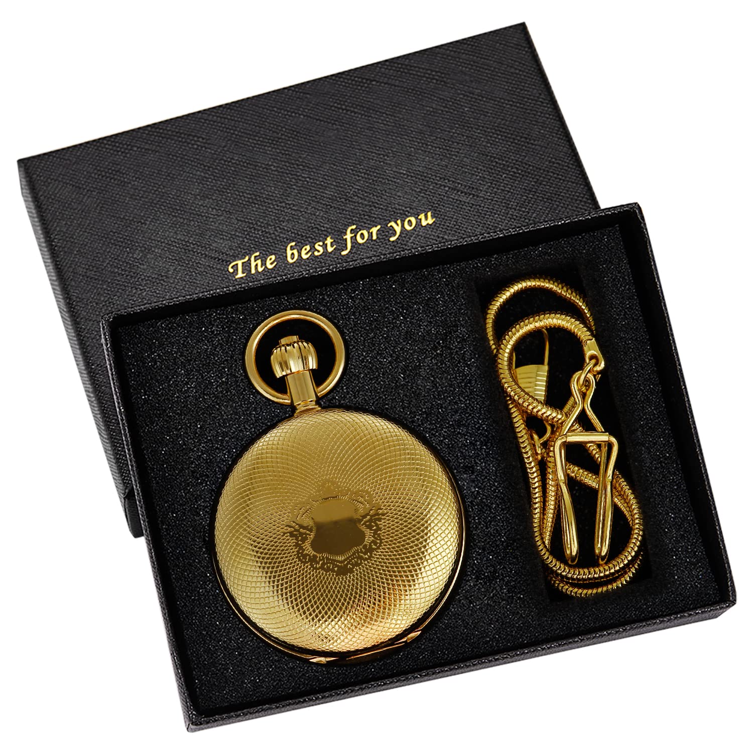 Whodoit Elegant Men's Mechanical Pocket Watch with Chain and Box