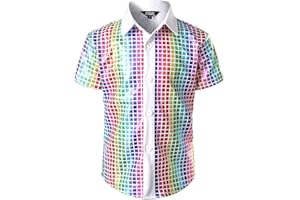 JOGAL Boy's Dress Shirt Sequins Button Down Shirts 70s Disco Party Costume