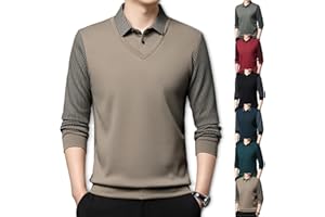 Men's Striped Lapel Fake Two-Piece Shirt Long Sleeve,Long Sleeve Fake 2-Piece Knitted Shirt, Fashionable/Versatile