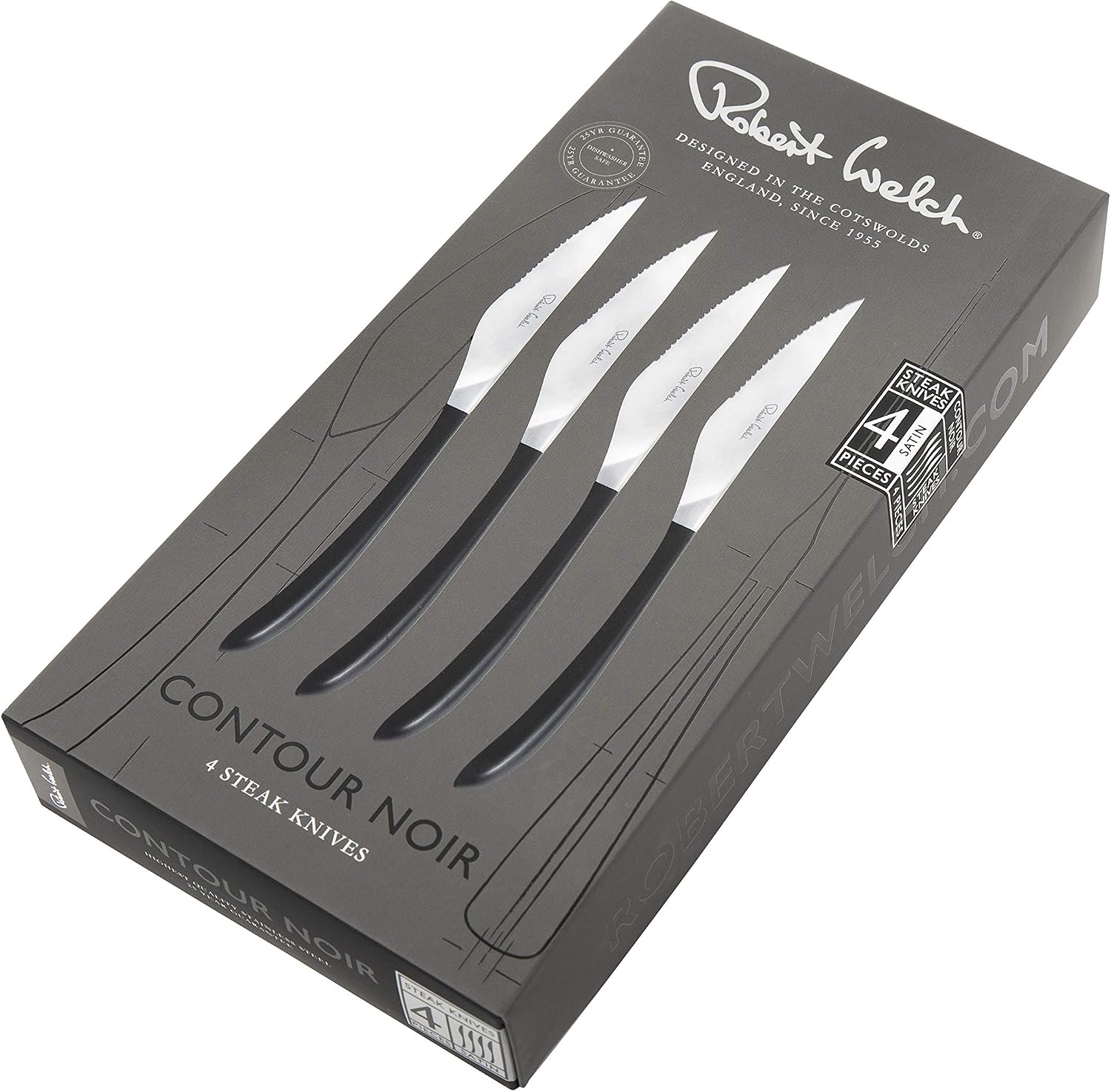 Robert Welch Contour Noir Steak Knife Set for 4 People, Black, 9.6 inches - Image 3