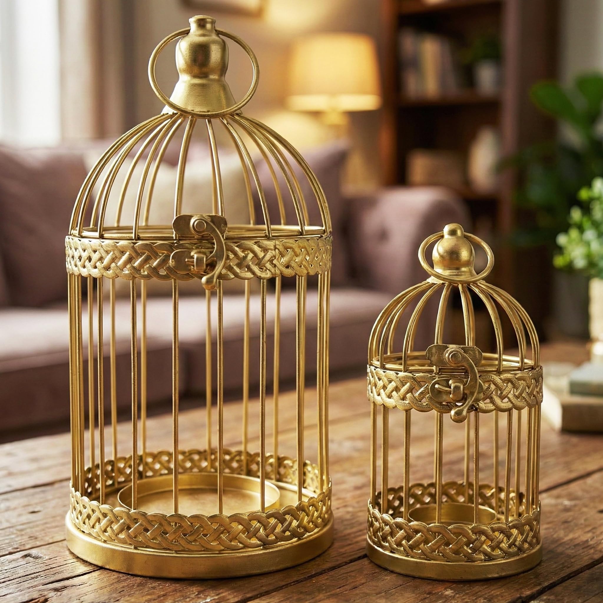 Vela Lanterns Birdcage Decor Candle Holder Lantern Decorative Wedding Table Centerpiece Decorations, Gold, Set of 2