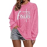 Zoemghc Christian Shirts for Women Faith Can Move Mountains Acid Wash Shirt Jesus Religious Bible Verse Long Sleeve Top