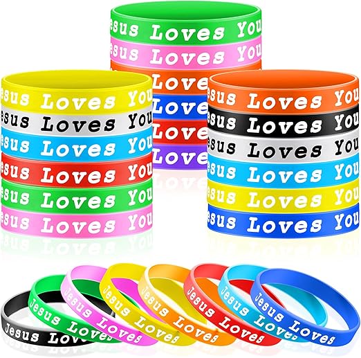 30 Pieces Jesus Loves You Silicone Wristbands Rubber Bracelets Colorful