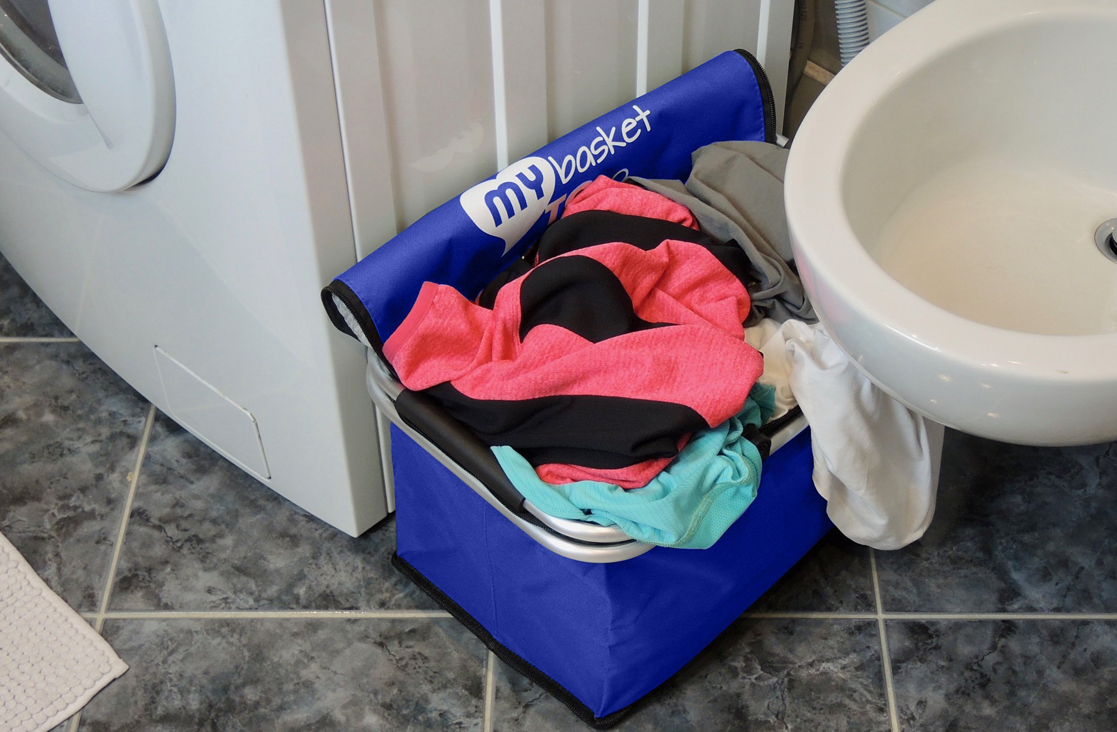 Collapsible shopping carrybag | foldable picnic basket | MY BASKET TO GO | water-resistant l beach bag with comfortable handles | large, light-weight, closable, reinforced | OCEAN BLUE