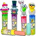 Push Pops Candy Lollipops, 4 Count Individually Wrapped with Assorted Toppers, Chick, Egg and Bunny, Assorted Fruit Flavors, Variety Party Pack, Treats for Eater Basket Stuffers, Kids Easter Egg Hunt