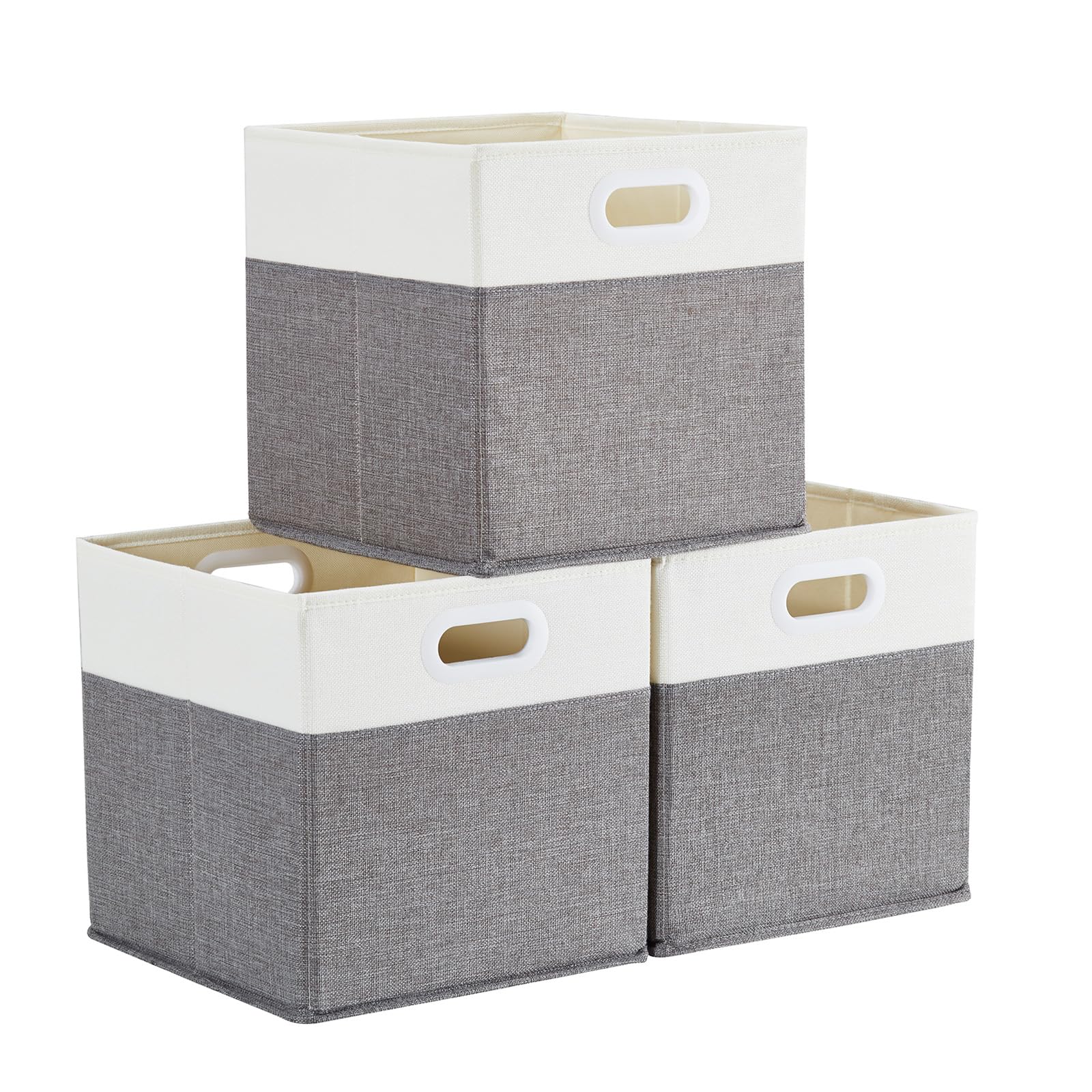 Mangata Cube Storage Boxes 25x25x25 cm, Fabric Storage Cube Baskets for Clothes Bins, Baskets, Chests,Toys (Grey/Cream White, 3Pcs)