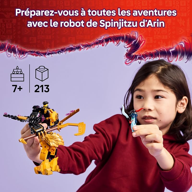 Ninjago Le Robot De Spinjitzu d’Arin - Figurine Articulée Combinable avec Autres Sets - Bébé Dragon Riyu & 2 Minifigurines Ninjas - Cadeau pour Garçon 7 Ans & Fans Soulèvement des Dragons 71839 — photo 2 sur 8